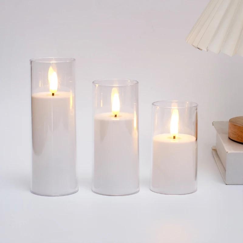 LED Electronic Candles Light Remote Control Timer Flicker Flameless Lamp Clear Acrylic Battery Powered Wedding Party Christmas