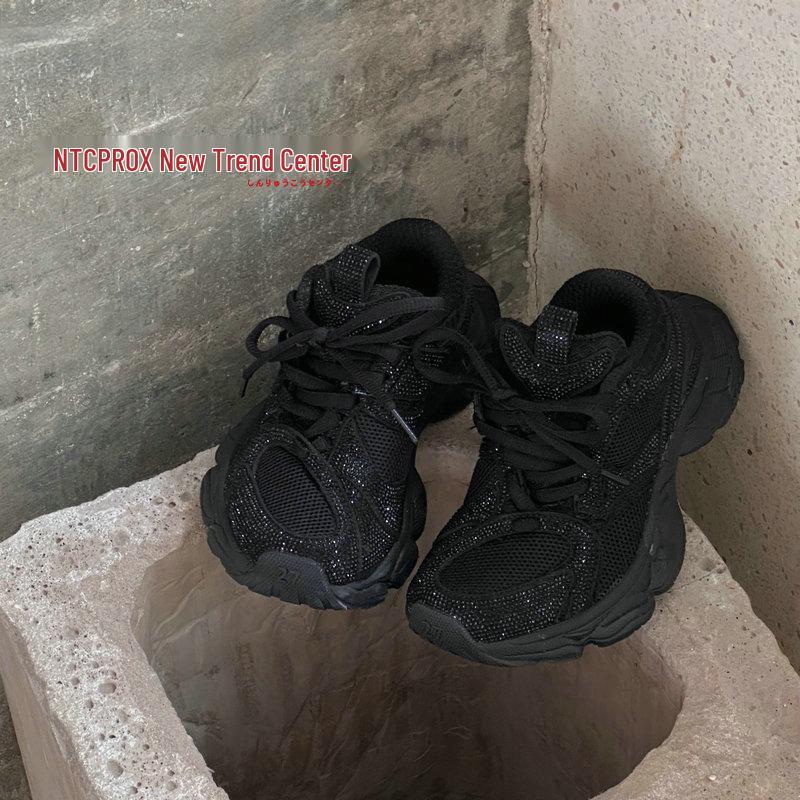 

NTC Genuine Kids Bling Rhinestone Dad Sneakers with Breathable Thick Sole for Boys and Girls Size 28 чорний