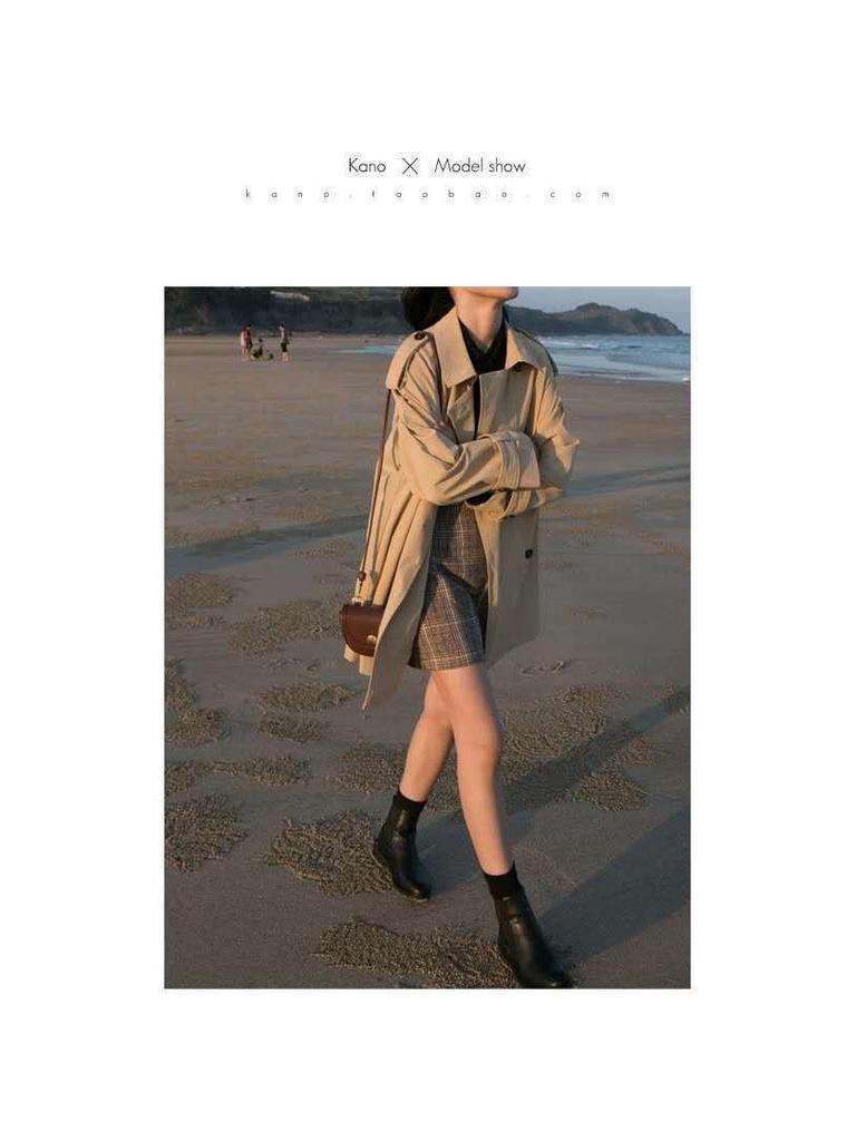 Hepburn-Stil Petite Locker Trenchcoat - Koreanische Britische Studentenjacke für Freizeit und Mittellänge
