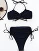 Women's Swimwear Black Sexy Halter High Waist Drawstring Side Tie Bikini Set
