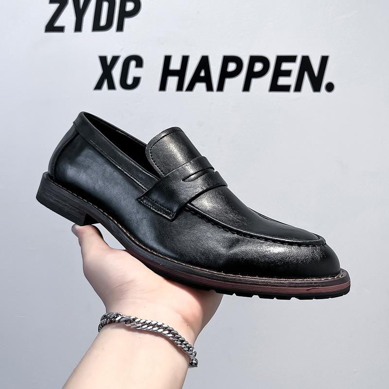 

Кожаные туфли мужские, увеличивающие рост, универсальные, социальные, повседневные туфли, корейская версия трендовых студенческих мужских туфель с одной педалью 18883-A 38 чёрный
