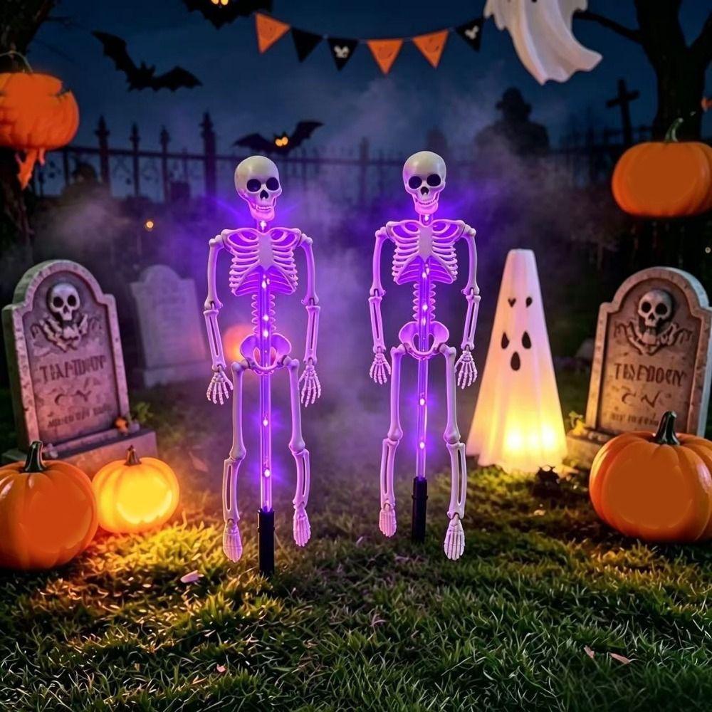 Lampada Solare Scheletro Impermeabile per Halloween Alimentata a Energia Solare Teschio Scheletrico Realistico Luci LED Festive Luce Viola / Arancione / Verde