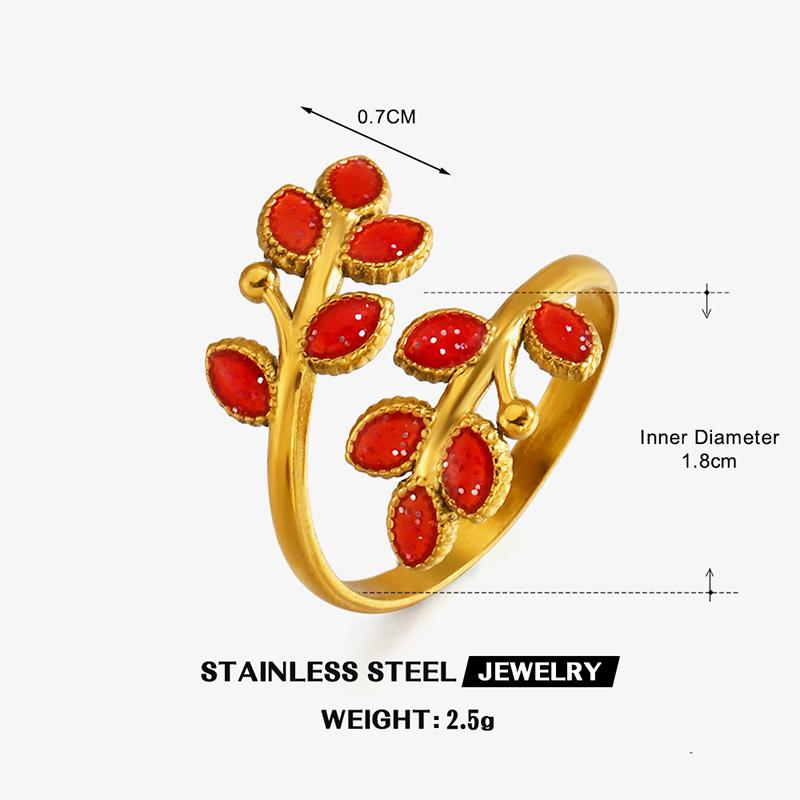 

Stainless Steel Fresh Drip Oil Leaves Rings for Women Red Green Enamel Rings Advanced Color Sense Elegent Luxury Zircon Gifts красный