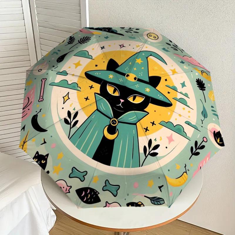 

1pc Witch Cat Mandala Umbrella with Plastic Handle,Suitable for All Seasons Home Travel Outdoor UmbrellaDD1792