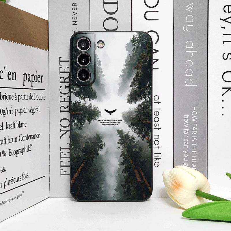 Vintage Forest Landscape Snow Mountain Scenery Phone Case for Samsung Galaxy S25 S24+ S23 Ultra S22Plus S20 S21 FE M53 M34 Cover