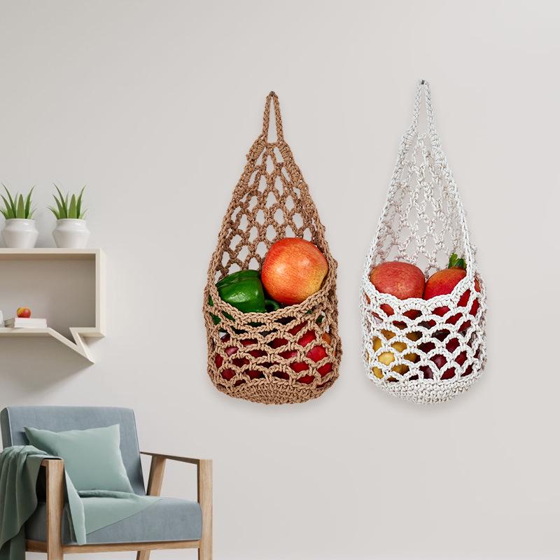 Handmade Crochet Fruit & Vegetable Hanging Basket for Kitchen Storage and Decoration