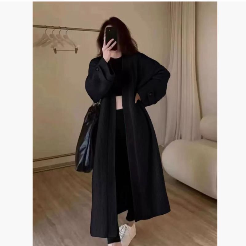 

Осень и Зима Дизайнерский Смысл Ленивый Стиль Длинный Свитер Вязаный Кардиган Женский Свободный Толстый Жакет Женский One size чёрный