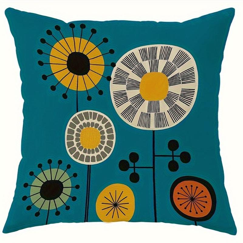 Retro Abstract Floral Pillow Covers Orange Blue Green Cushion Covers Zippered Decorative For Living Room Bedroom Sofa Home Decor