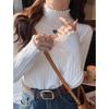 Spring Gentle Fungus Edge Semi-turtleneck Long-sleeved Sweater Femininity Slim and Thin Inner Top