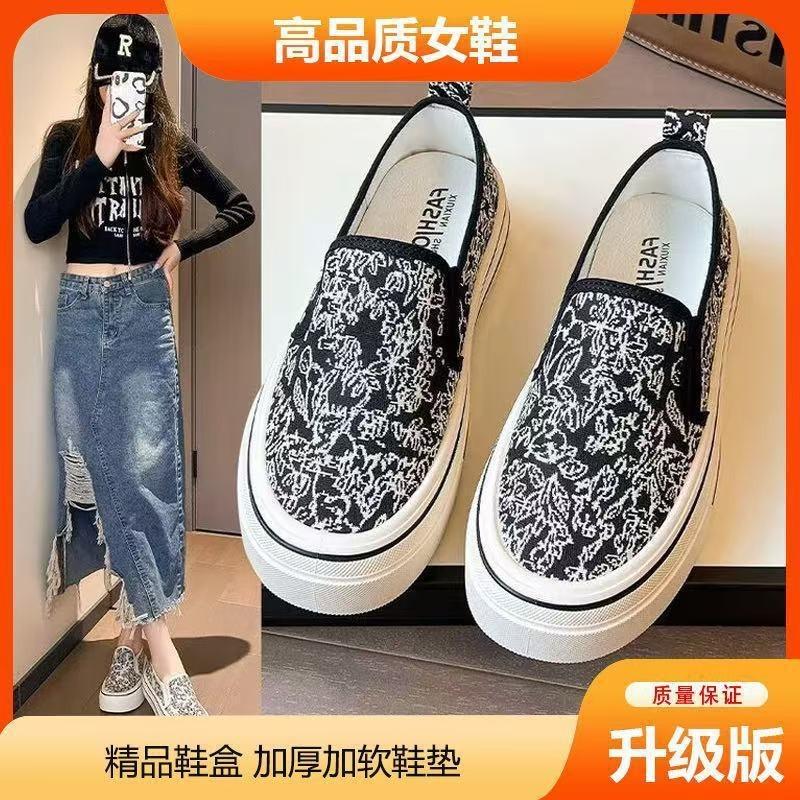 

Вышитые парусиновые туфли на платформе, слипоны, новая летняя ленивая женская обувь, дышащие повседневные кеды 40