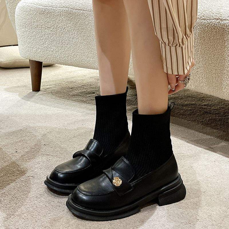 Martin boots children 2025 popular foreign style small short boots platform socks boots thin small ankle boots autumn and winter velvet