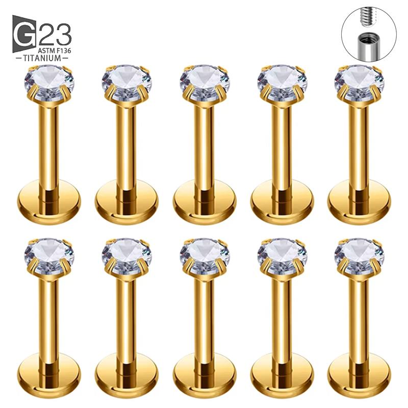10 Stück ASTM F136 Titan 2/2,5/3/4mm CZ Labret Stud 16G Tragus Helix Knorpel Conch Flatback Ohrläppchen Piercing Körperschmuck