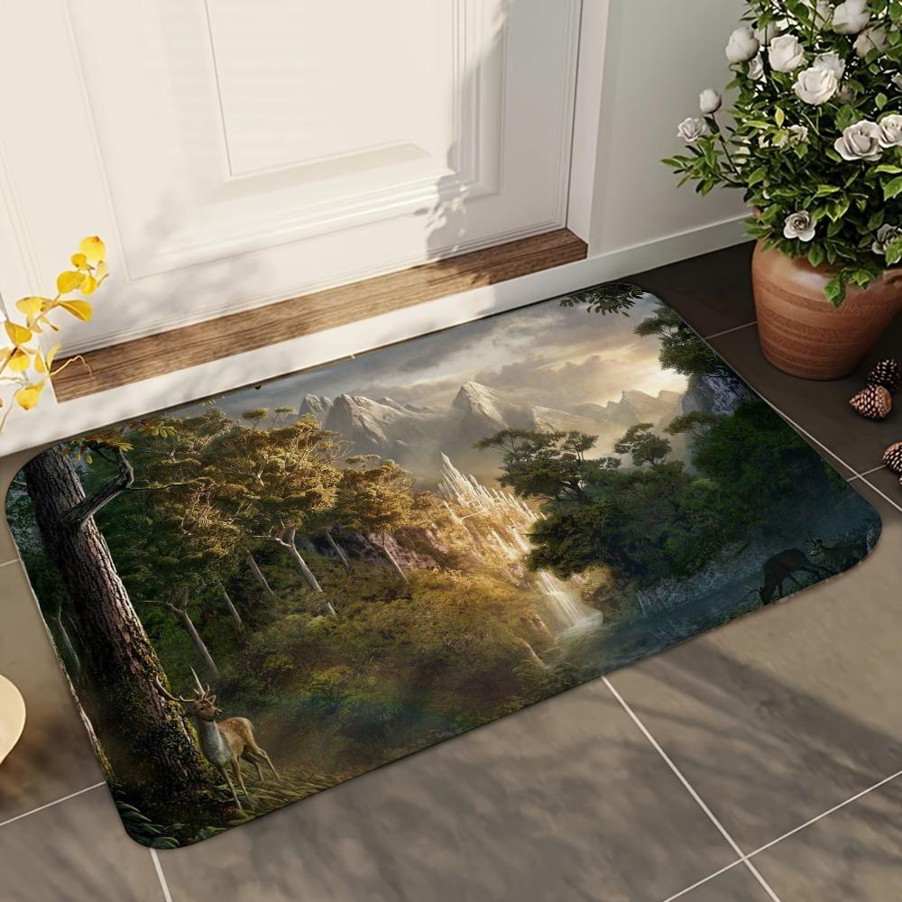 1pc Forest Tree Jungle Animal Landscape Absorbent Mats Anti-Slip Mats Home Decor Supplies Carpets Home Kitchen Floor Mats