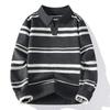 Autumn Winter Men's Striped Polo Collar Knitted Sweater Youthful Vitality Long Sleeve Turn Down Collar Casual Knit Pullovers Men