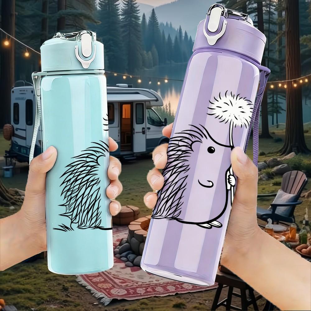 1PC Hedgehog Spiky Animal Print 750ml Color Plastic Sports Water Bottle Leakproof Flip Straw Lid Suitable for Sports Office Home Use