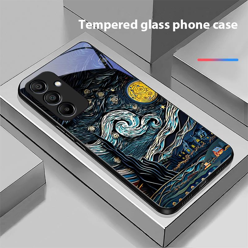 Retro Oil Painting For Samsung Galaxy A15 5G 54 4G 51 50 24 35 90 71 12 51 53 52S 80 22 34 Black Tempered Glass Phone Case