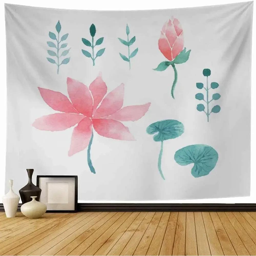 Watercolor Floral Lotus Tapestry Office Living Room Decoration Home Wall Tapestry