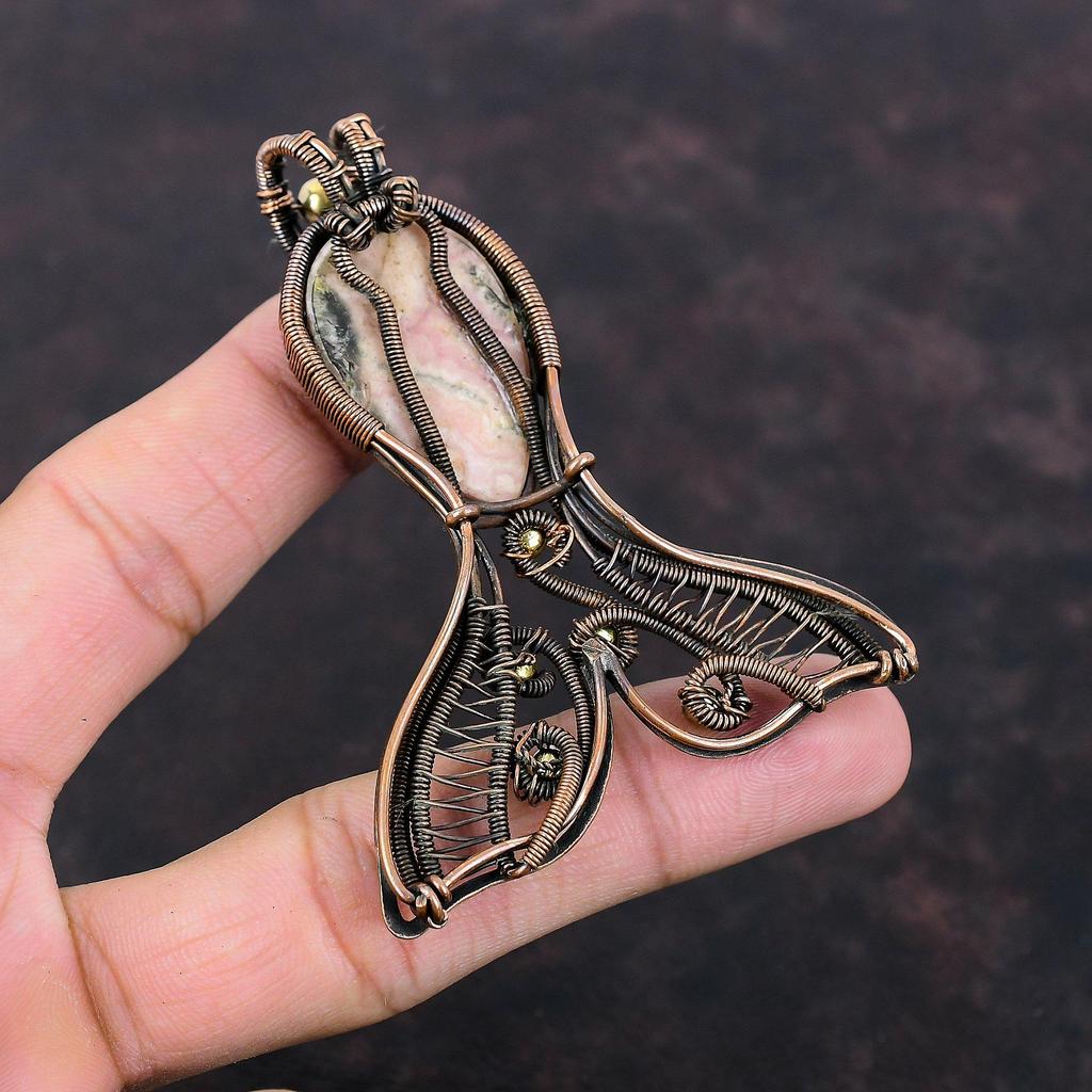 Rhodochrosite Pendant Copper Wire Wrapped Gemstone Pendant Amazing Copper Wire Jewelry Fish Pendant Gift For Mom Handmade Brand New Jewelry