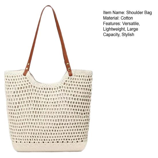 Crochet Shoulder Bag, Large Capacity Tote Bag, Lightweight Knit Handbag, Summer Beach Tote Purse for Women Holiday Commuting Daily Use