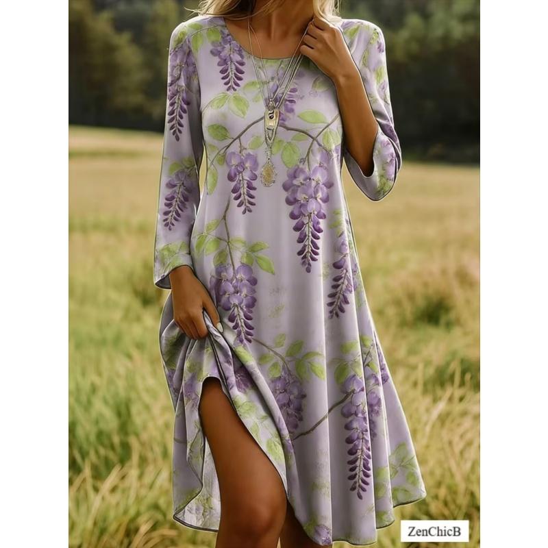 Dame kjole med print, rund hals, oversized, behagelig efterårs-/vinterpullover