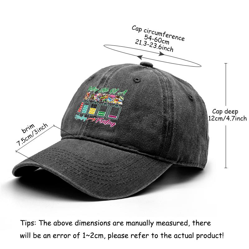 Battery Life Of A TEACHER" Print Adjustable Sun Hat, "Monday-Friday" Flat Cap Retro Non-Stretch Fabric Unisex Breathable Snapback Baseball Hat