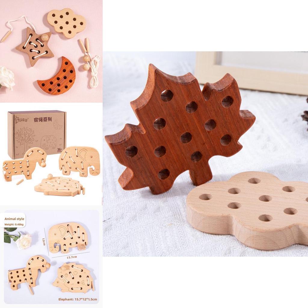 Wooden Childrens Threading Toy With Animal Shapes For Early Education And Cognitive Development