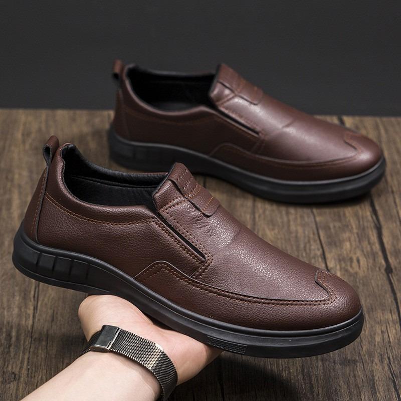 Leather shoes men's spring and autumn new soft leather soft sole light casual shoes business dress one pedal work comfortable dad shoes