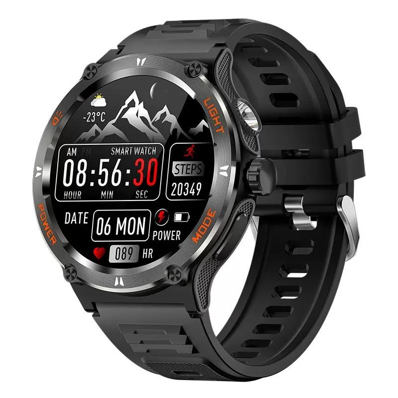 1.53-inch Outdoor Men Smart Watch 3ATM Waterproof 500Mah B Attery LED Strong Flashlight Bluetooth Call Smartwatch + Box