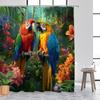 Vibrant Tropical Macaw Shower Curtain with Colorful Parrot Design Amidst Exotic Flowers & Lush Foliage, Durable Polyester Fabric