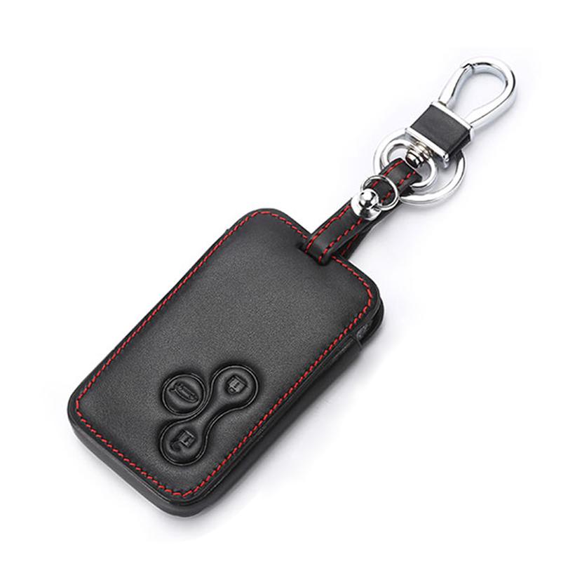 Leather Car Key Cover For Renault Clio Logan Megane 2 3 Koleos Scenic 3 Buttons Smart Remote Fob Protector Case Keychain Bag