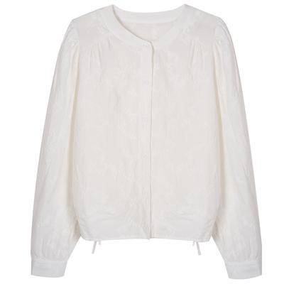 Round Neck Embroidered Shirt for Women Long Sleeve Spring New Embroidered Top Temperament Lady Pure Cotton Shirt