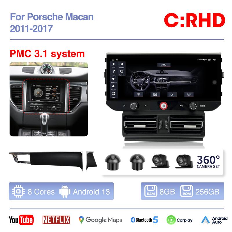 12.3" For Porsche Macan 2014-2017 Car Multimedia Video Player GPS Navigation Radio Android13 8+128G 8Core CarPlay 4G 360Camera