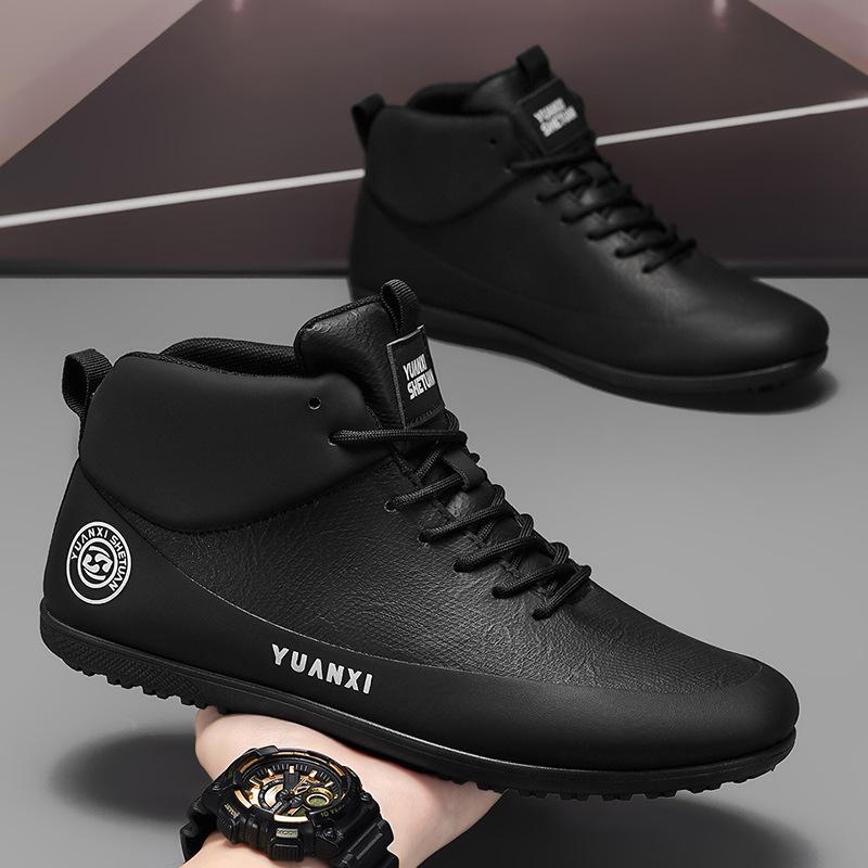 Autumn and Winter Mid-help Casual Shoes Men's Foot Cover Wear-resistant Jogging Leather Men's Shoes Men's Casual Leather Shoes