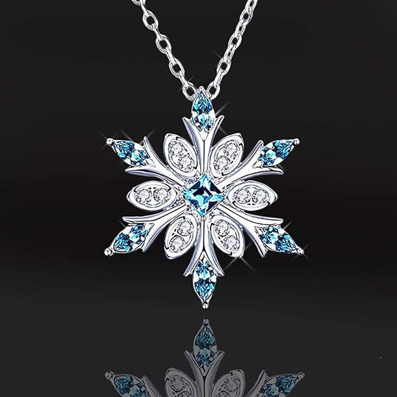 Japan And South Korea Winter Snowflake Design Necklace, Inlaid With Zircon Exquisite Pendant Women, Fashionable Christmas Jewelry
