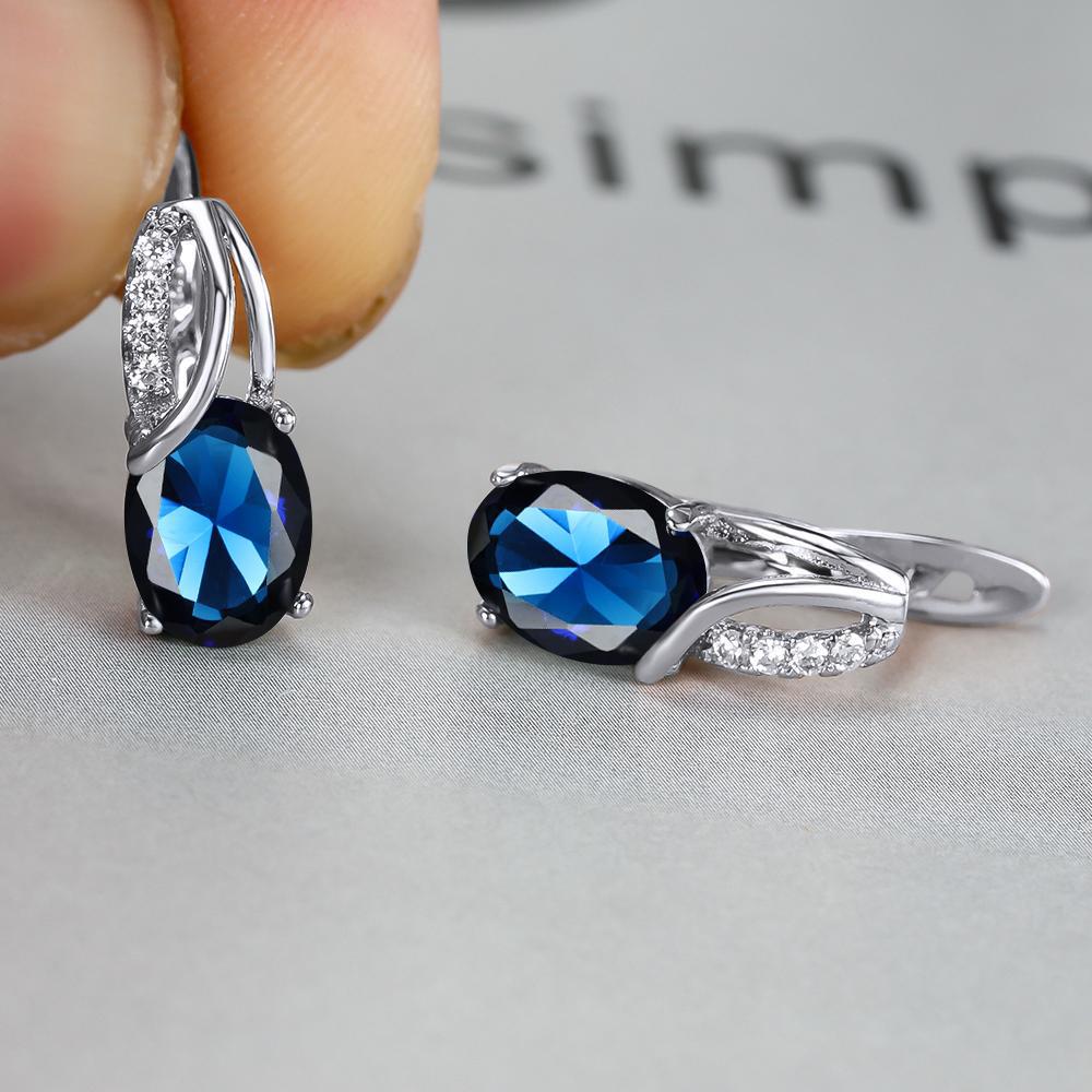 Oval Blue Zircon Diamond Champagne Gold-Plated Earrings for Weddings & Engagements