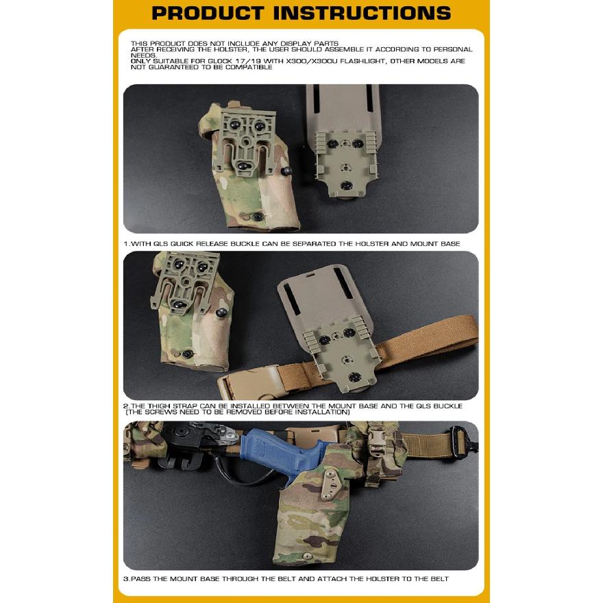 Glock 17/19 için X300/X300U Fenerli 6354DO Taktik Tabanca Kılıfı Airsoft -832 ALS Hızlı Çıkarma Bacak Kılıfı