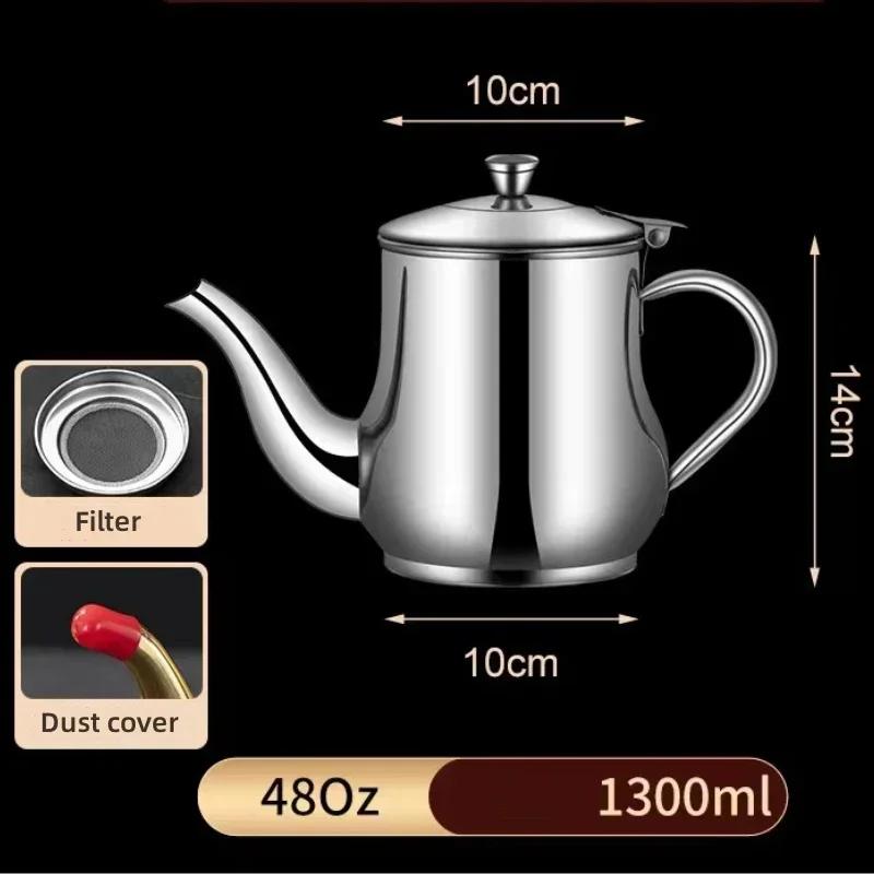 1Pc Stainless Steel Cooking Kettle Portable Pot Household Oil Pot with Filter Large Capacity Oil Storage Tank Thickened OZ Pot