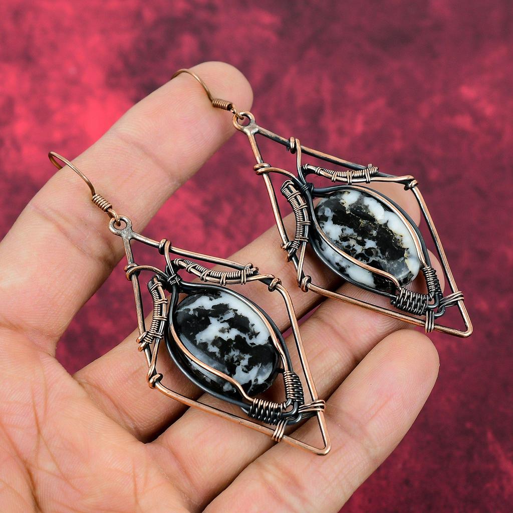 White Buffalo Turquoise Earring Copper Wire Wrapped Earrings Handmade Earrings Copper Wire Jewelry Original Gemstone Earring Gifts For Wife