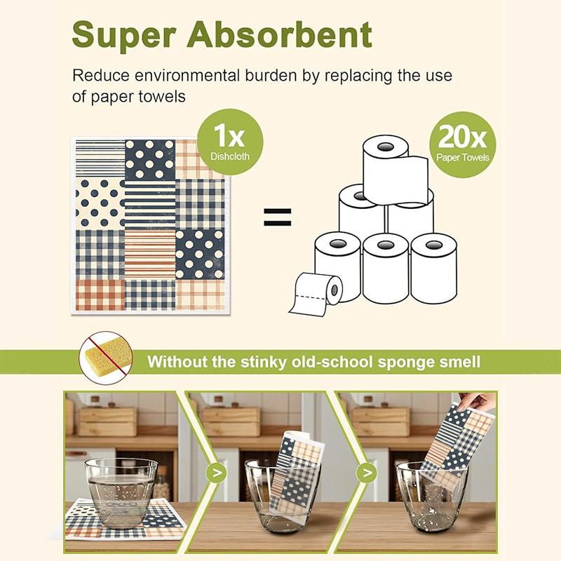 6PCS Cleaning Dishcloths Reusable Kitchen Dish Towels Grid Stripe Pattern Dishcloth Absorbent Lint Free Cloth Washable Duster Rags Tea Towels