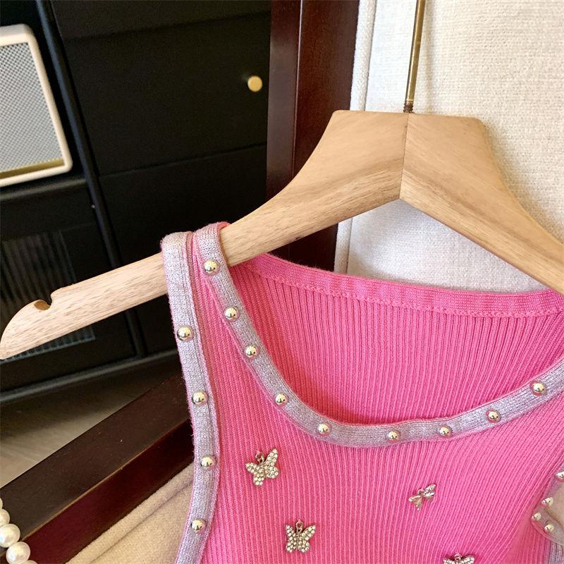 Tweed-style Butterfly Unique Knitted Vest for Women In Summer Dopamine Outfit Sleeveless Outerwear Slim-fitting Sexy Top