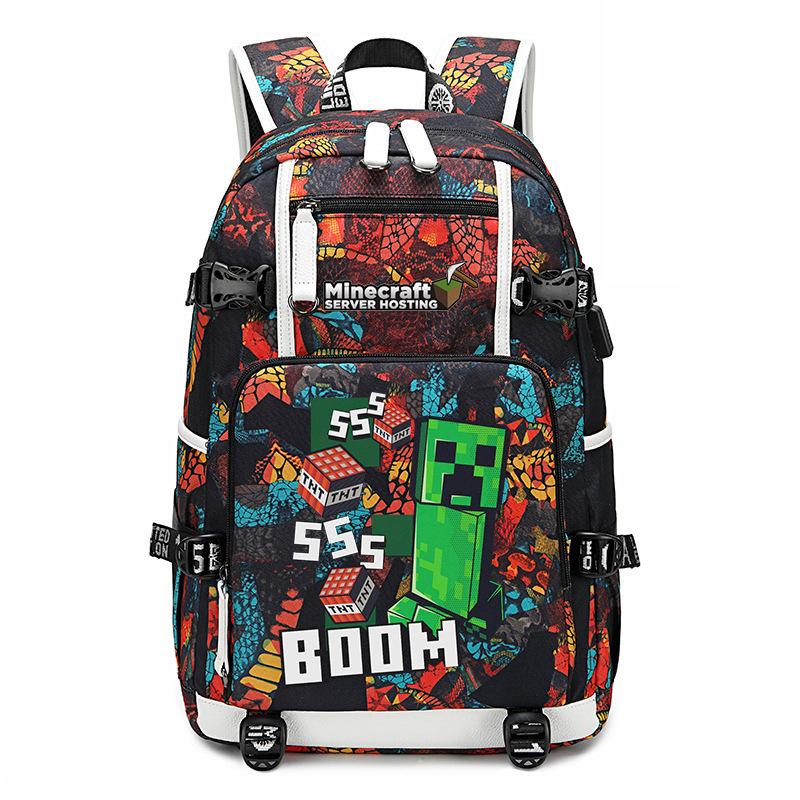 Hot Selling Minecraft Game Peripheral Printed Backpack Outdoor Large Capacity Travel Bag