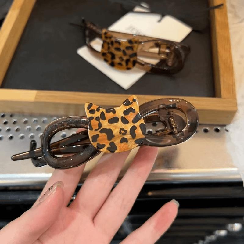 Cute Leopard Cat Twist Hair Claw Clip Women Elegant Back Head Updo Hair Accessories