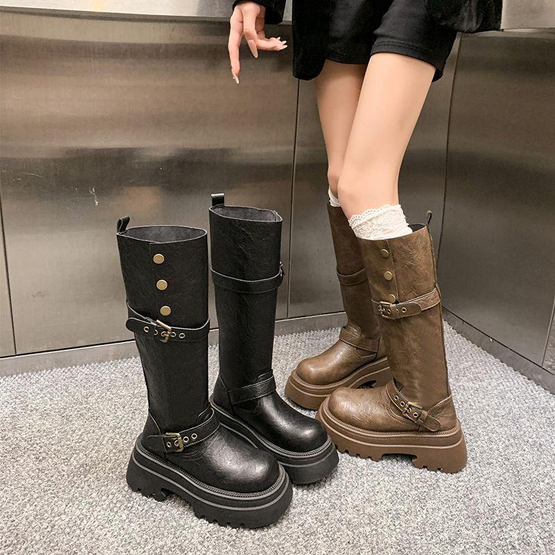 Damen hohe Martin-Stiefel mit dicker Sohle 2025 Herbst und Winter neue Mode vielseitig aber knieumschließend hohe Stiefel Kinder