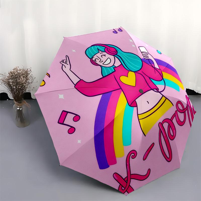 1pc K pop Music Automatic Folding Umbrella, Heavy Duty 8 Rib Iron Frame,  Suitable for Travel, Daily Use, Birthday, Decor Gift m0105112