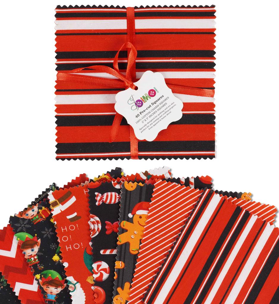 Soimoi Christmas Theme Print Precut 5-inch Cotton Fabric Quilting Squares Charm Pack DIY Patchwork Sewing