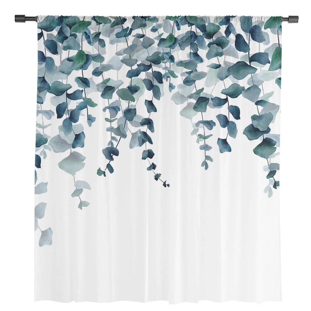 Watercolor Plant Leaves Sheer Curtains For Living Room Kitchen Window Curtains Bedroom Tulle Voile Curtains