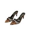 Spring and Summer New Thin Heel Pointed Slippers Super Flash Rhinestone Pointed High Heel Slippers Sandals Ins