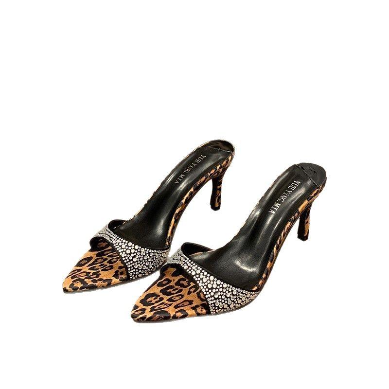 Spring and Summer New Thin Heel Pointed Slippers Super Flash Rhinestone Pointed High Heel Slippers Sandals Ins