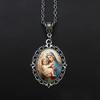 Pendentif en Verre Motif Style Européen Rétro Élégant et Chaîne en Acier Inoxydable