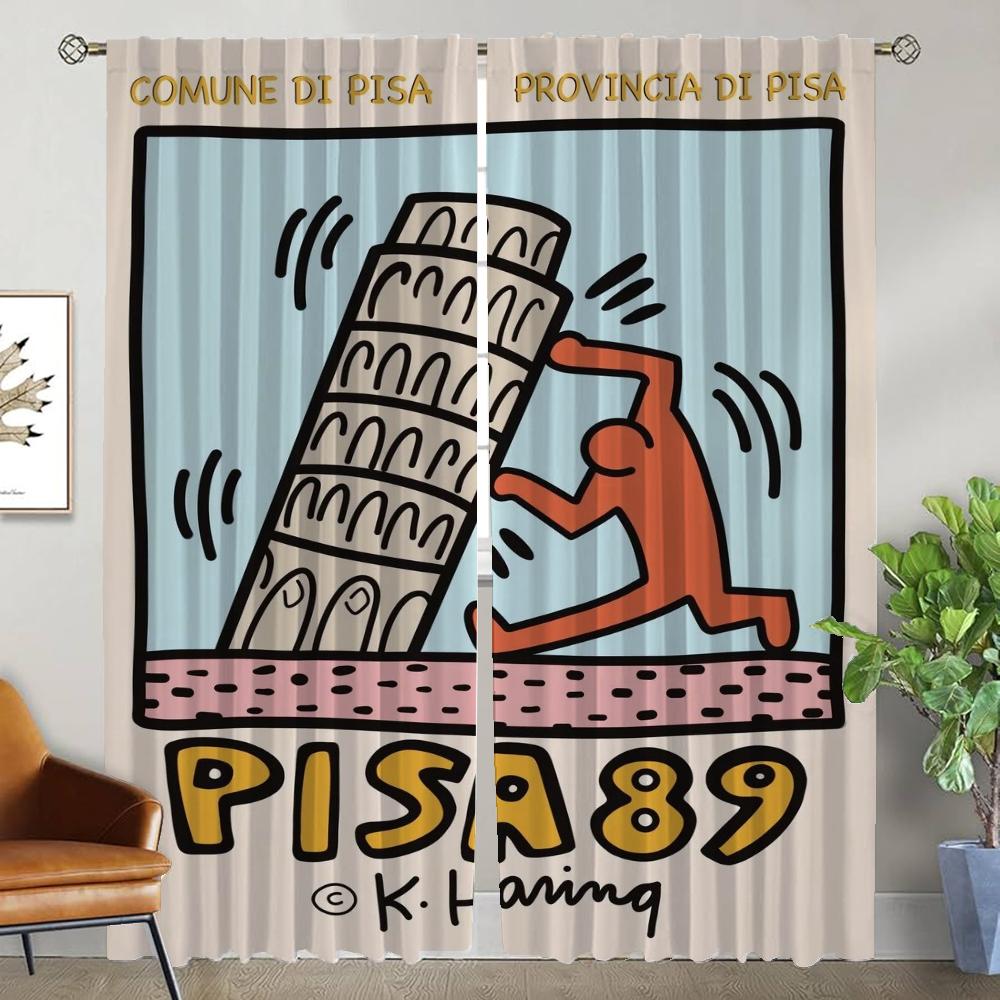 

Шторы Keith Harings, затемняющие шторы для детской комнаты, 2-панельный тюль для спальни, шторы для домашнего интерьера, перегородки W50xH70cmx2pcs-CL